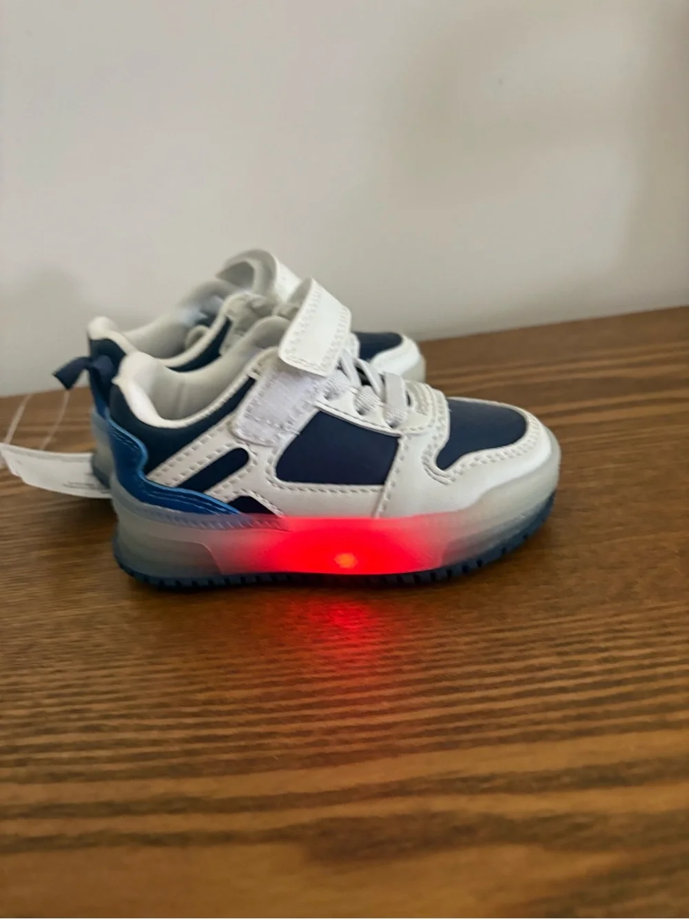 Carter's White and Navy Blue light up toddler Sneakers